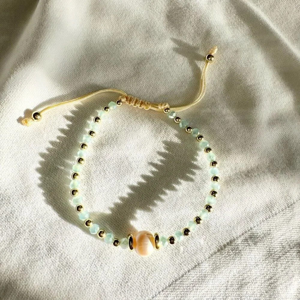Light green bead and pearl bohemian friendship bracelet